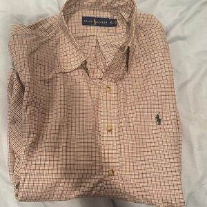 Ralph Lauren Men's Tan and Blue Plaid Shirt